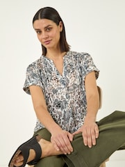 Roman Natural Animal Print Pintuck Burnout Shirt - Image 1 of 5