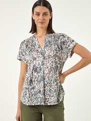 Roman Natural Animal Print Pintuck Burnout Shirt - Image 2 of 5