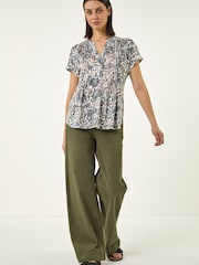 Roman Natural Animal Print Pintuck Burnout Shirt - Image 3 of 5