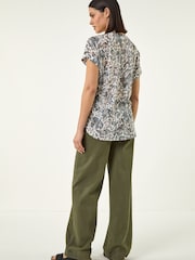 Roman Natural Animal Print Pintuck Burnout Shirt - Image 4 of 5