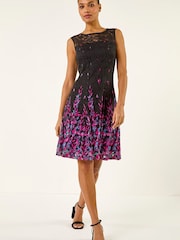 Roman Pink Leaf Print Lace Stretch Dress - Image 2 of 5