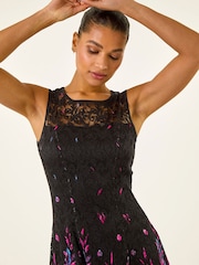 Roman Pink Leaf Print Lace Stretch Dress - Image 4 of 5