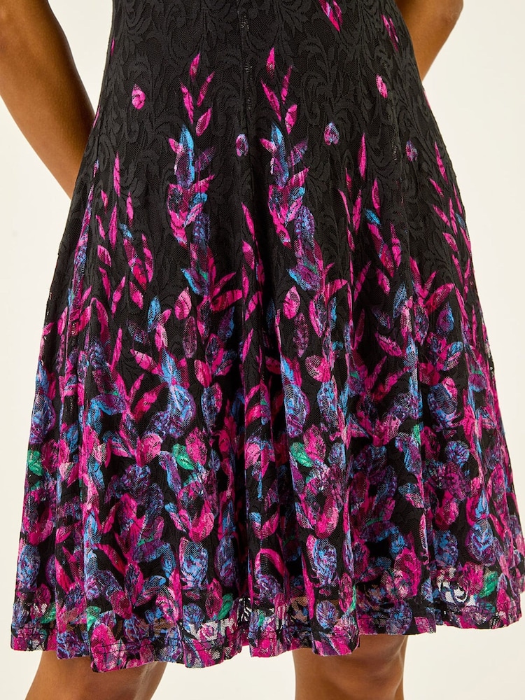 Roman Pink Leaf Print Lace Stretch Dress - Image 5 of 5 Roman Pink Leaf Print Lace Stretch Dress - Image 5 of 5