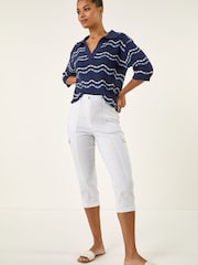 Roman White Cropped Cargo Bengaline Trousers - Image 2 of 5