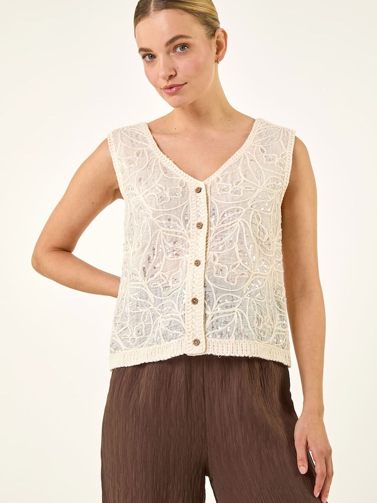 Roman White Sequin Detail Waistcoat - Image 1 of 5