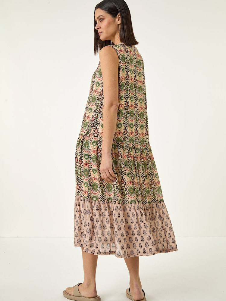 Roman Green Border Print Smock Dress - Image 2 of 5