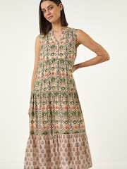 Roman Green Border Print Smock Dress - Image 3 of 5