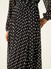 Roman Black Spot Print Pleated Midi Dress - Image 5 of 5