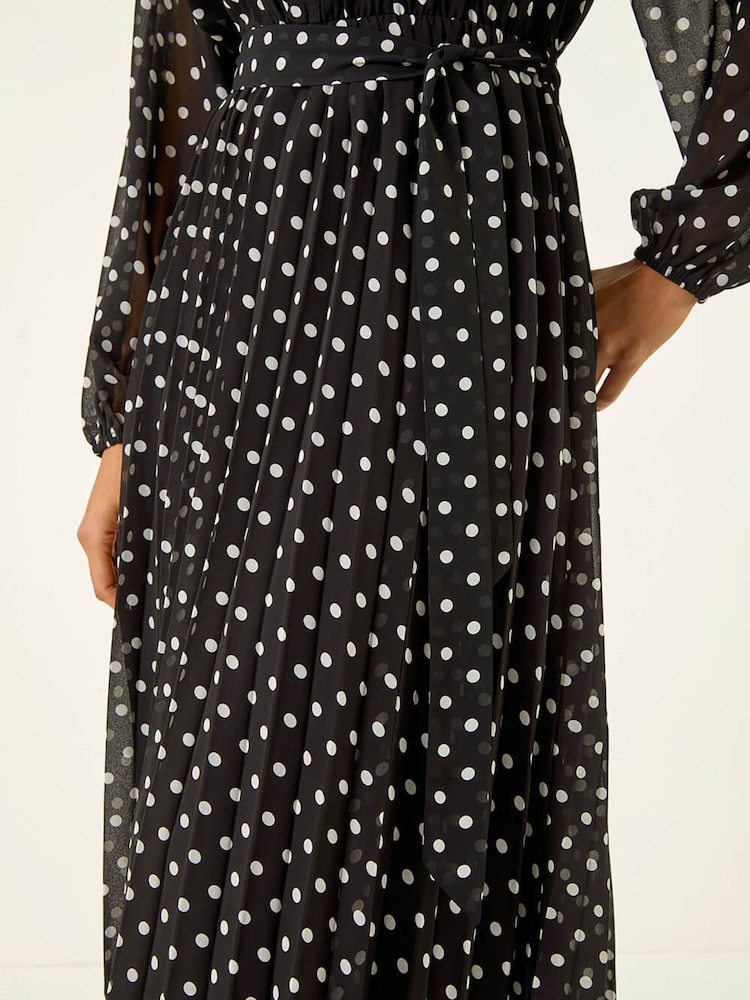 Roman Black Spot Print Pleated Midi Dress - Image 5 of 5