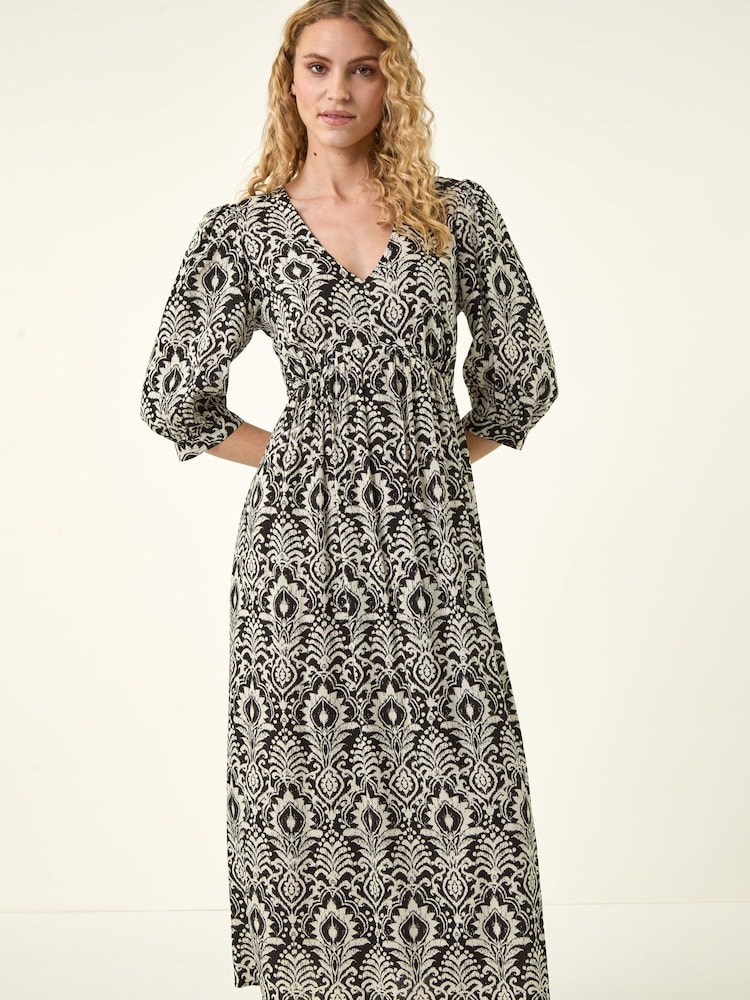 فستان متوسط الطول بياقة حرف V مُزيّن بطبعة تجريدية من Roman - Image 1 of 5