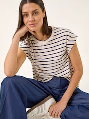 Roman White Stripe Print T-Shirt - Image 1 of 5