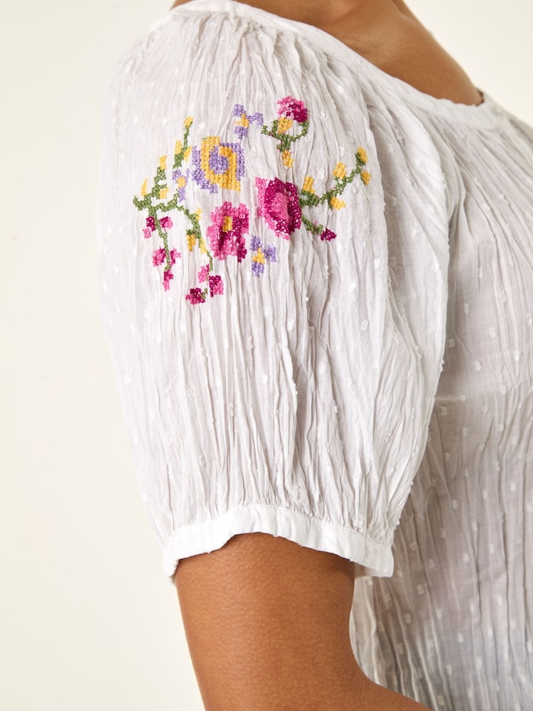 Roman White Floral Cross Stitch Blouse - Image 5 of 5
