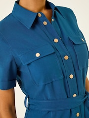Roman Blue Button Belted Collared Shirt Dress - Image 5 of 5