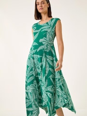 Roman Leaf Puff Print Stretch Maxi Dress - Image 1 of 5