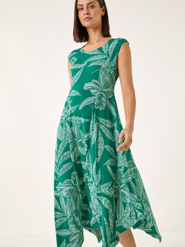 Roman Leaf Puff Print Stretch Maxi Dress - Image 1 of 5