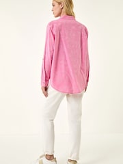 Roman Pink Floral Print Collar V-Neck Shirt - Image 3 of 5
