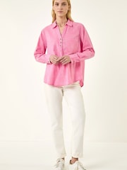 Roman Pink Floral Print Collar V-Neck Shirt - Image 4 of 5