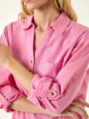 Roman Pink Floral Print Collar V-Neck Shirt - Image 5 of 5