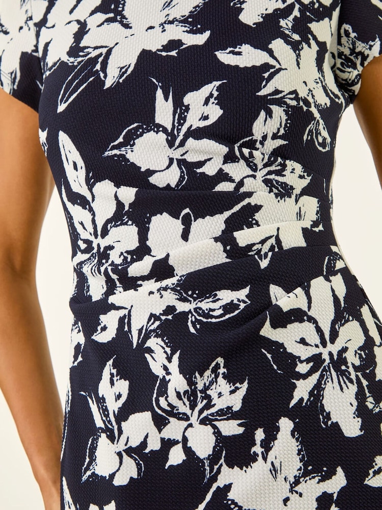 Roman Blue Floral Gathered Shift Dress - Image 5 of 5 Roman Blue Floral Gathered Shift Dress - Image 5 of 5