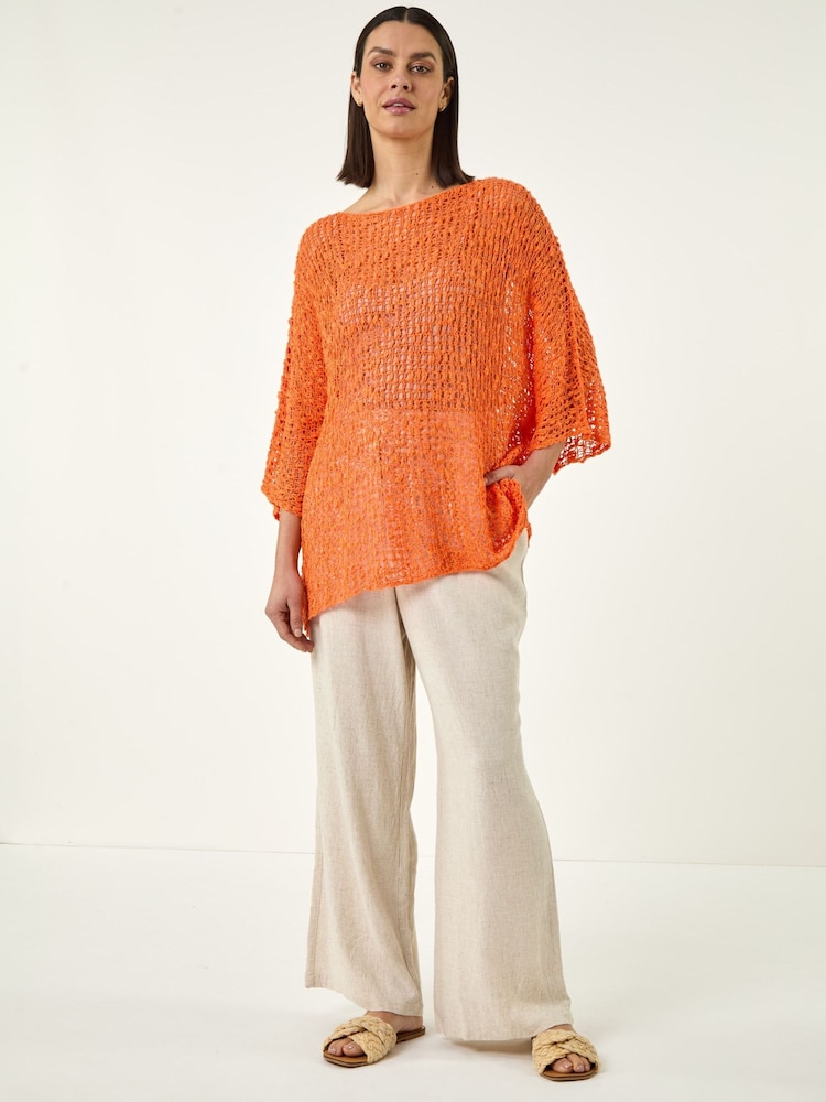 כתום - Roman Light Weight Open Knit Jumper - תמונה 2 מתוך 5 כתום - Roman Light Weight Open Knit Jumper - תמונה 2 מתוך 5