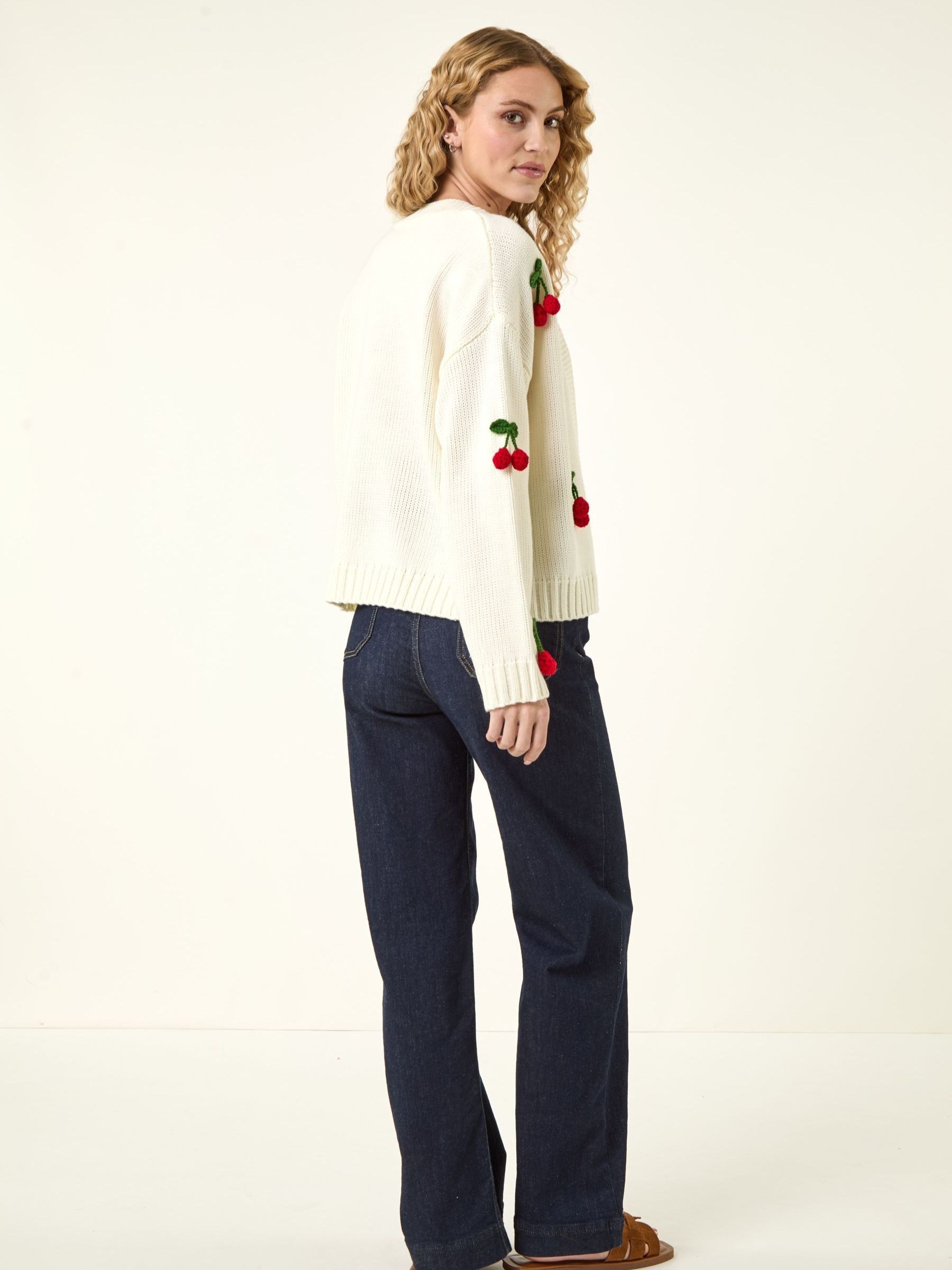 Buy Roman White Crochet Cherry Knit Cardigan from Next India