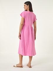 Roman Pink Linen Look Button Midi Dress - Image 2 of 5