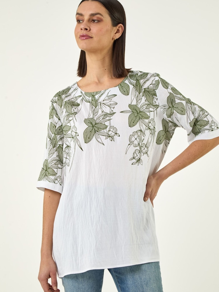 Roman Green Floral Mono Print Top - Image 2 of 5