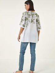 Roman Green Floral Mono Print Top - Image 3 of 5