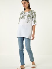 Roman Green Floral Mono Print Top - Image 4 of 5