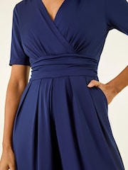 Roman Blue Wrap Bodice Belted Jumpsuit - Image 5 of 5