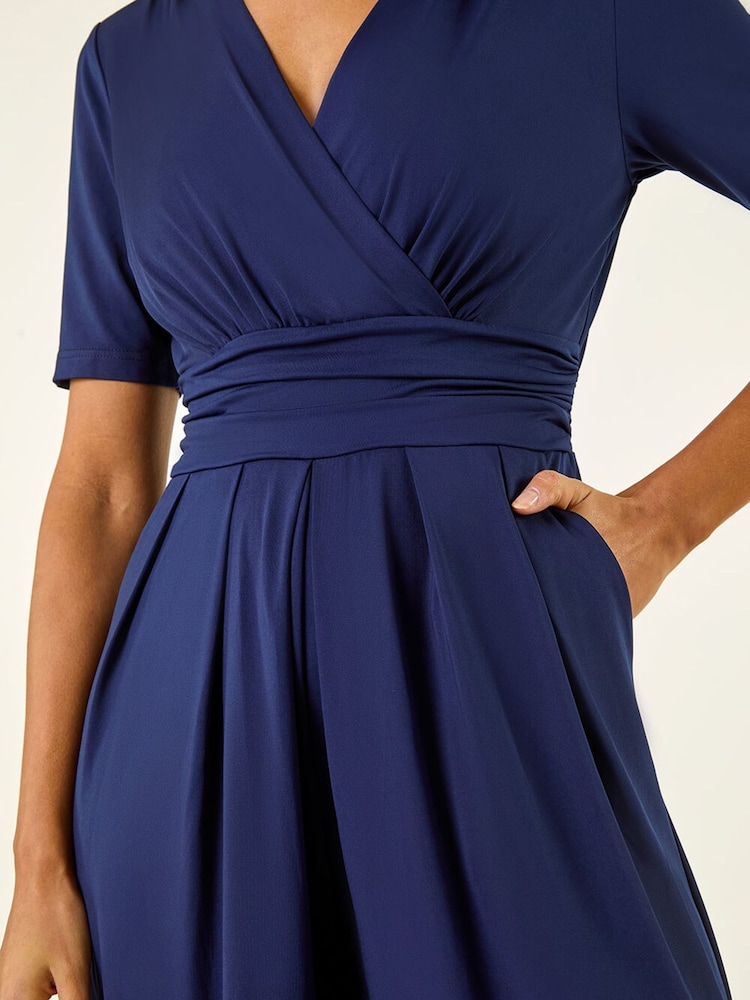 Roman Blue Wrap Bodice Belted Jumpsuit - Image 5 of 5 Roman Blue Wrap Bodice Belted Jumpsuit - Image 5 of 5