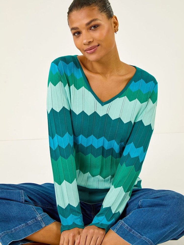 Roman Blue Wave V-Neck Knit Jumper - Image 1 of 5