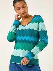 Roman Blue Wave V-Neck Knit Jumper - Image 2 of 5