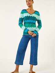 Roman Blue Wave V-Neck Knit Jumper - Image 4 of 5