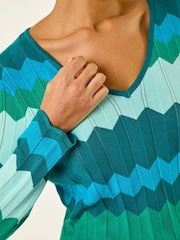 Roman Blue Wave V-Neck Knit Jumper - Image 5 of 5