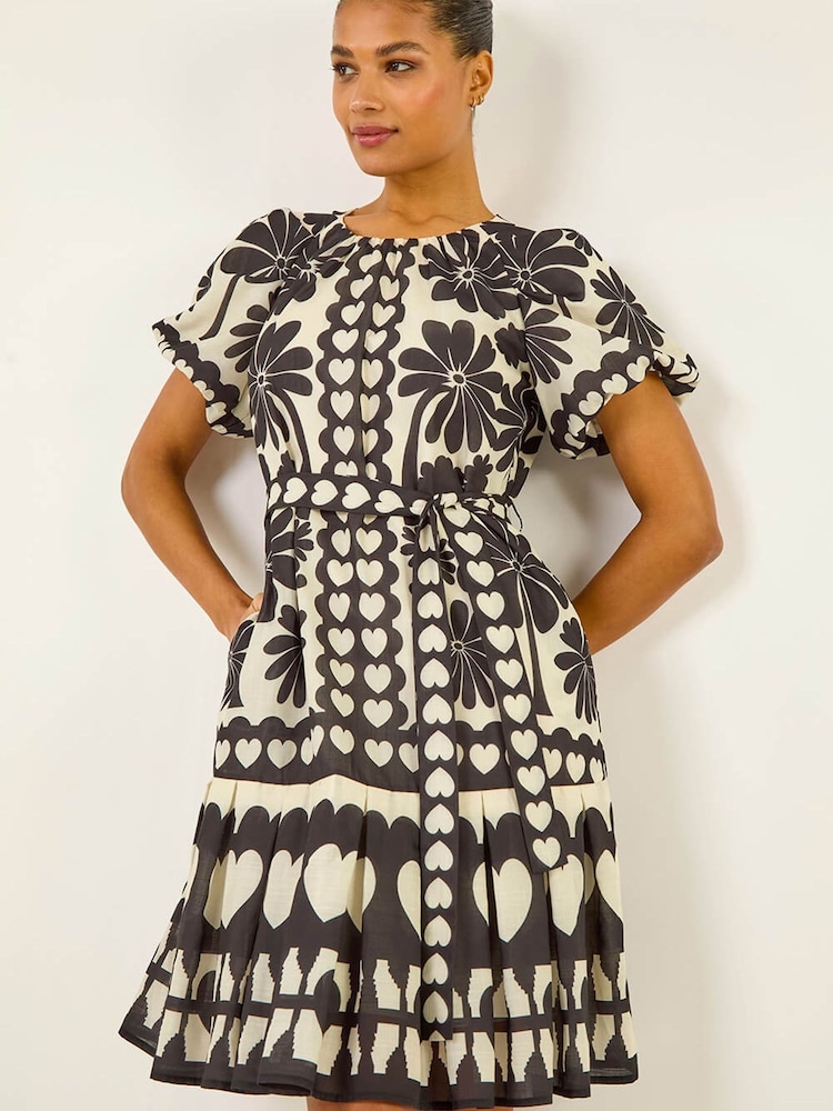 Roman Black Floral Heart Pleated Dress - Image 1 of 5