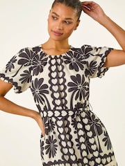 Roman Black Floral Heart Pleated Dress - Image 2 of 5