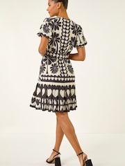 Roman Black Floral Heart Pleated Dress - Image 3 of 5