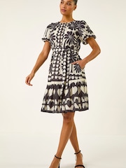 Roman Black Floral Heart Pleated Dress - Image 4 of 5