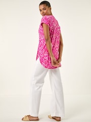 Roman Pink Floral Print V-Neck Top - Image 2 of 5