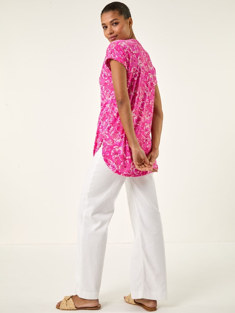 Roman Pink Floral Print V-Neck Top - Image 2 of 5