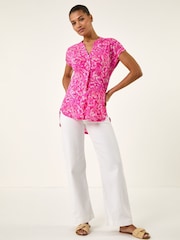 Roman Pink Floral Print V-Neck Top - Image 3 of 5