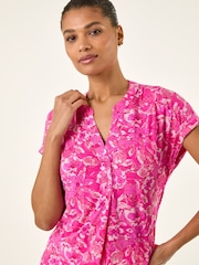 Roman Pink Floral Print V-Neck Top - Image 4 of 5