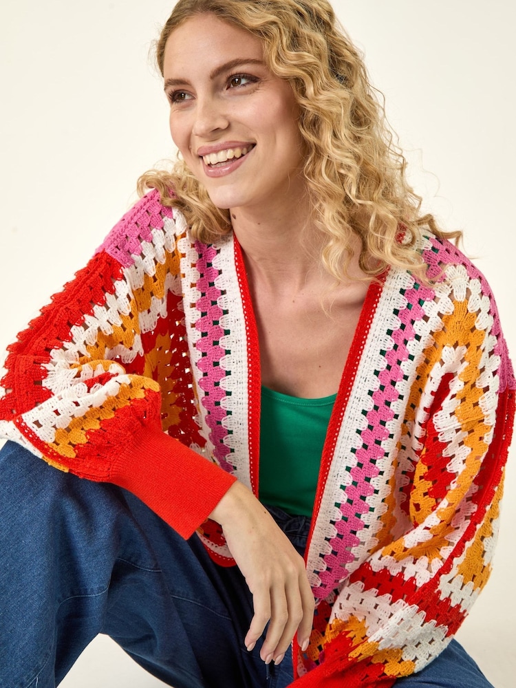 Roman Orange Crochet Cardigan - Image 1 of 5