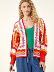 Roman Orange Crochet Cardigan - Image 2 of 5