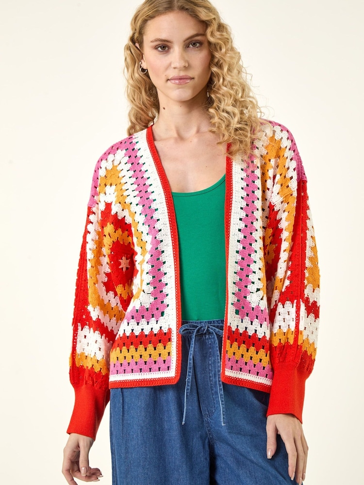 Roman Orange Crochet Cardigan - Image 2 of 5