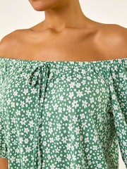 Roman Green Puff Print Bardot Top - Image 5 of 5