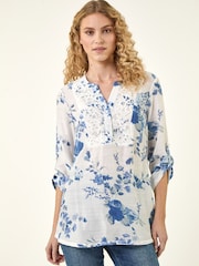 Roman Blue Floral Print Lace Trim Shirt - Image 1 of 3