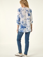 Roman Blue Floral Print Lace Trim Shirt - Image 2 of 3