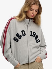 Superdry Grey Athletic Essentials Applique Loose Zip Track Top - Image 3 of 7